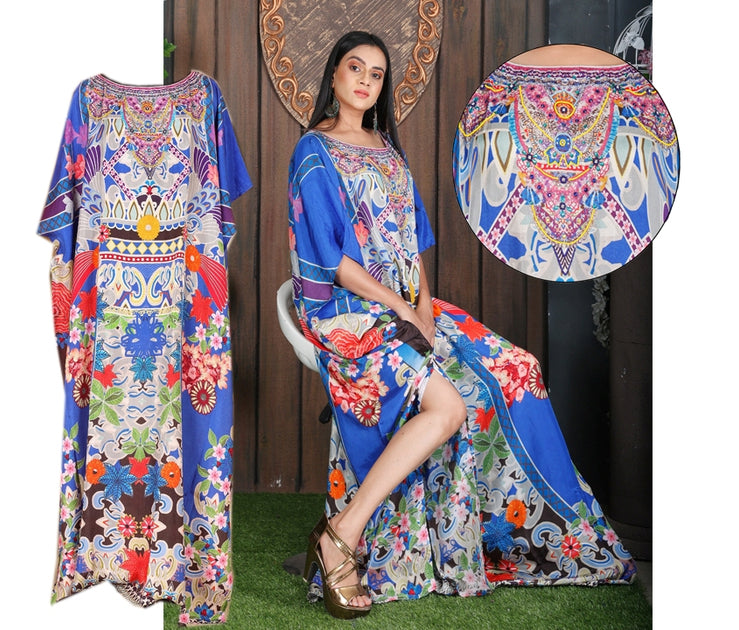 Board Print Floral Silk Kaftan