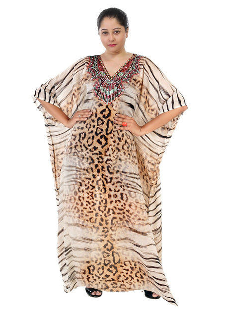 silky animal print kaftan dress