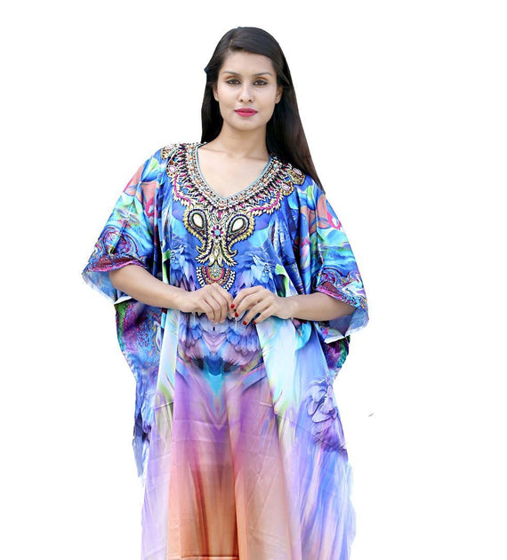 Silk looks and feel kaftan one piece dress on sale/jeweled/handmade/ca