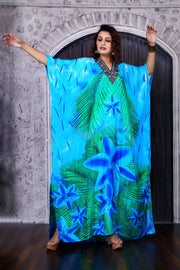 Flowers print Silk maxi long kaftan Designer wear silk caftan dress for women