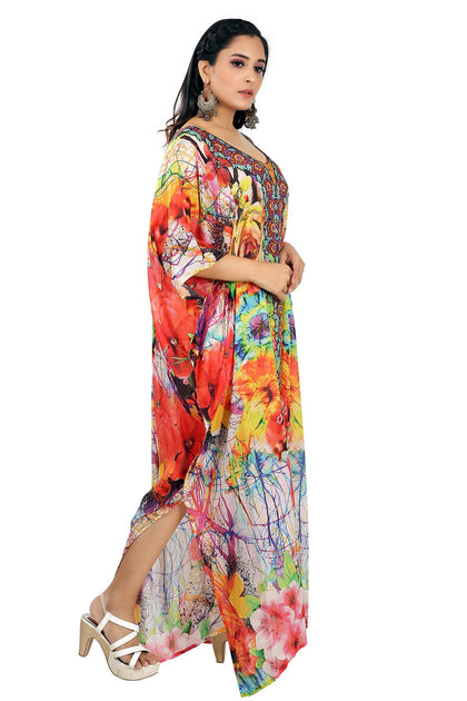 Women's White Satin Silk Floral Print Kaftan Set main image 0
