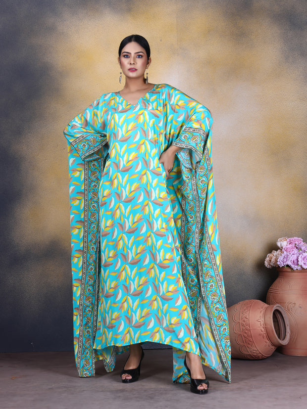 Blooms in Silk: Elegant Floral Print Kaftan for Women