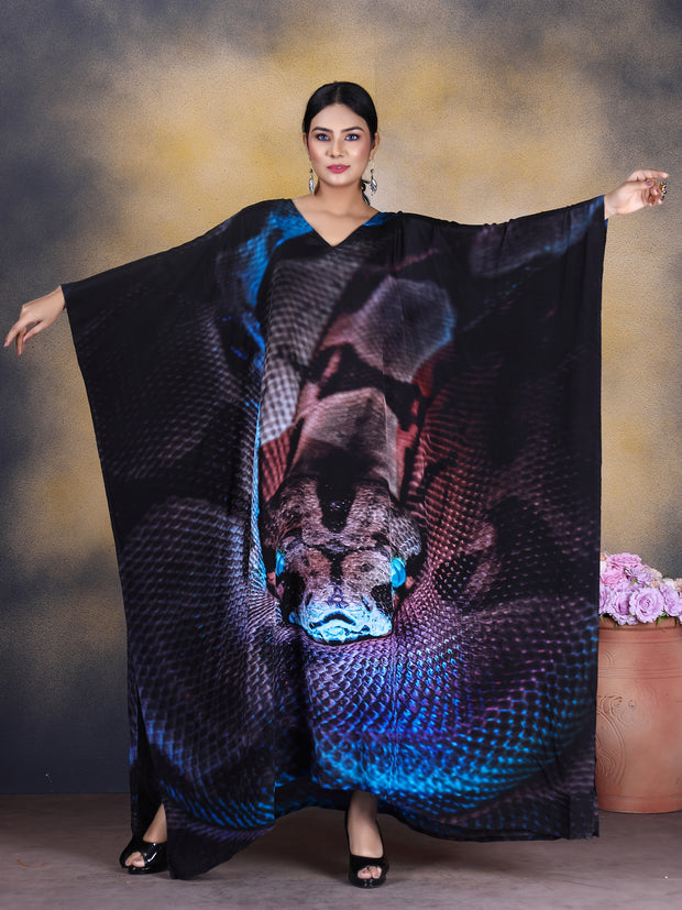 "Serpentine Chic: Snake Print Silk Kaftan for Women"