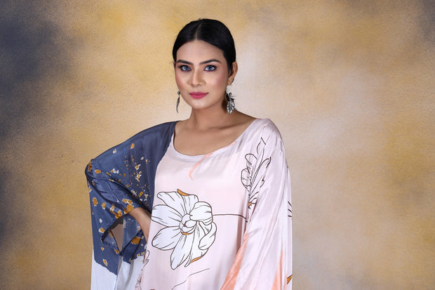 Blossom in Beauty: Floral Print Silk Kaftan