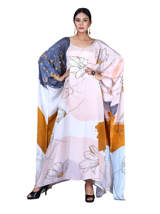 Blossom in Beauty: Floral Print Silk Kaftan