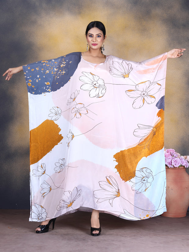 Blossom in Beauty: Floral Print Silk Kaftan