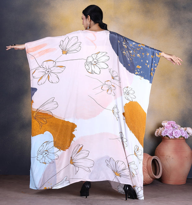 Blossom in Beauty: Floral Print Silk Kaftan