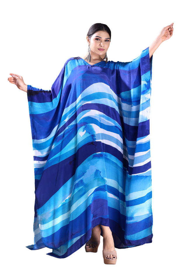 Chic and Comfortable: Blue V-Neck Caftan for Effortless Style