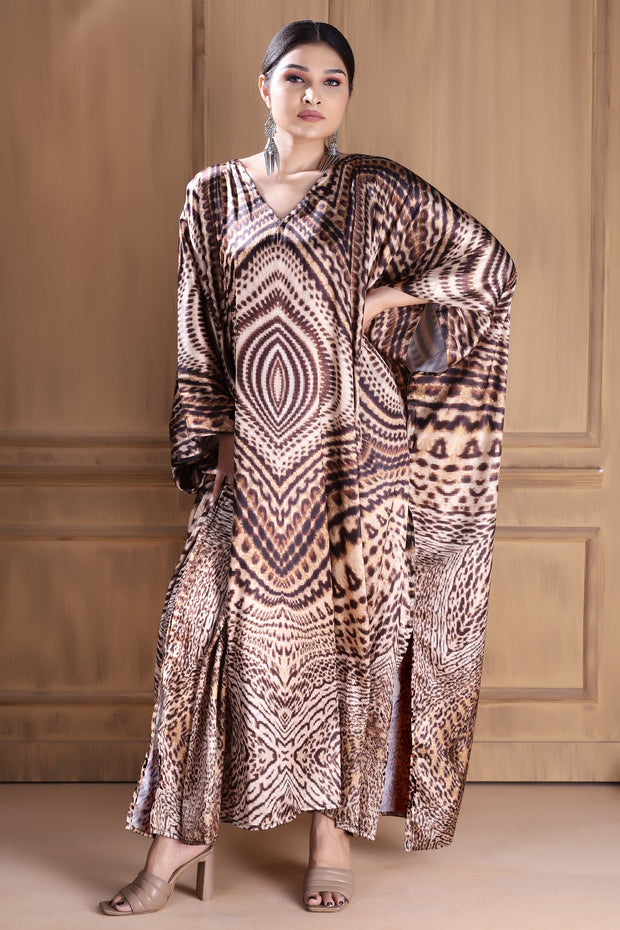 Effortlessly Elegant: Women's Brown Silk Caftan for Chic and Comfortable Style