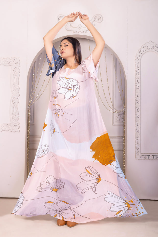 "Blooming Splendor: Long Flower Print Dress for Women"