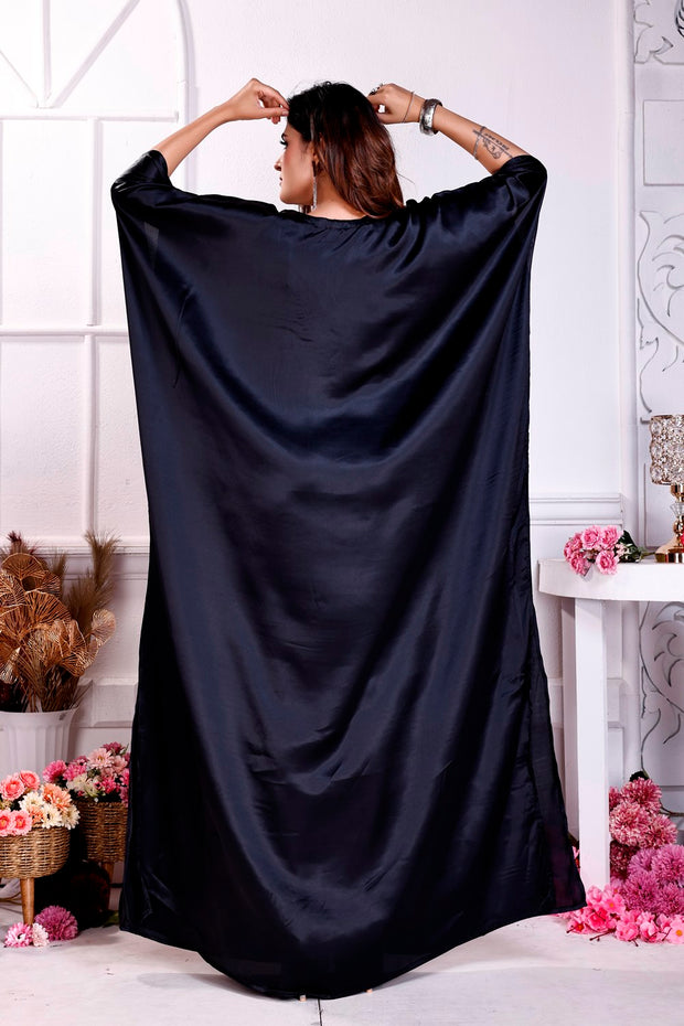 "Midnight Opulence: Elegant Black Embellished Kaftan for Women"