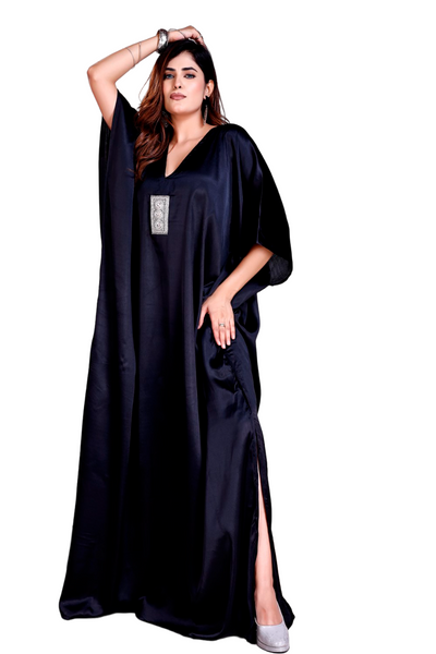 "Midnight Opulence: Elegant Black Embellished Kaftan for Women"