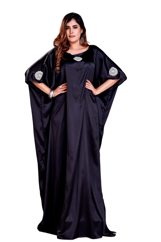 "Nightfall Sparkle: Black Embellished Kaftan for Women"