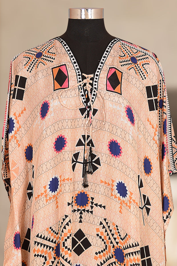 African tribal print multicolored embellishments and beaded neck print