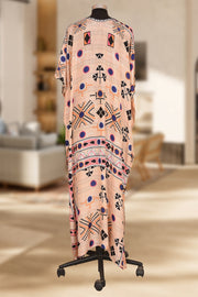 Abstract Print Silk Kaftans Side cuts embellished silk Long Maxi Dress