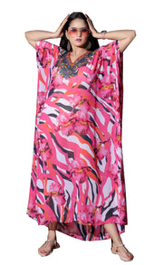 Woman plus size dress for party wear caftan pink floral print caftans