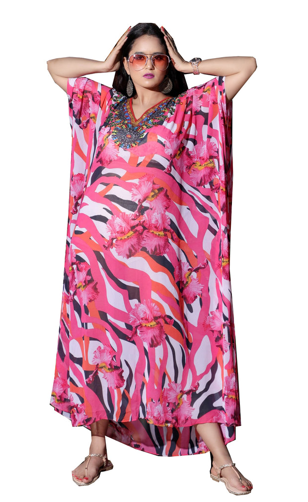 Woman plus size dress for party wear caftan pink floral print caftans