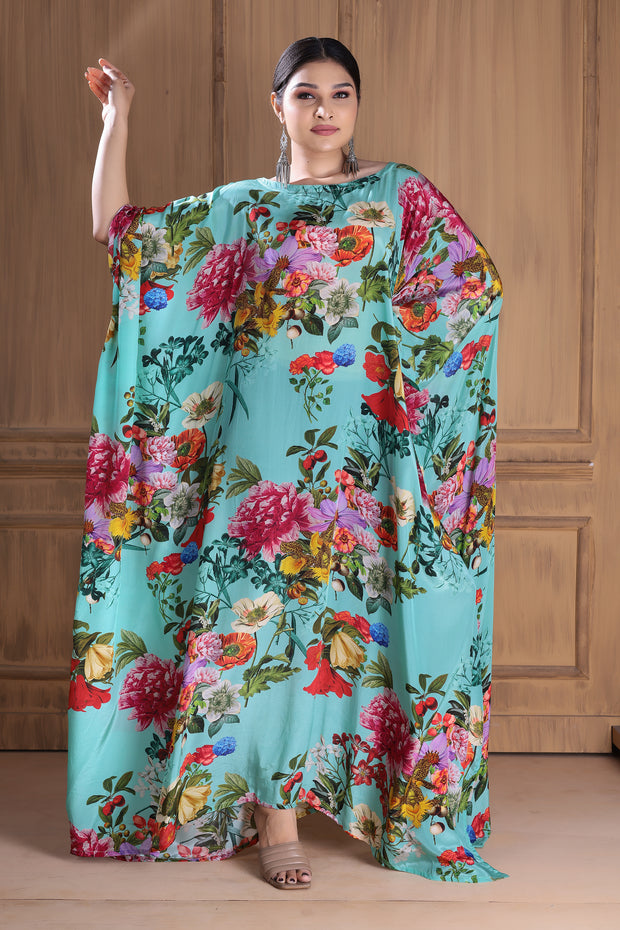 Enchanting Emerald: Luxurious Green Silk Caftan for Women
