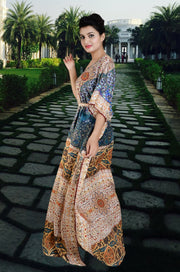 Kalamkari Pattern Silk Kaftan Cover-up Dress with Intricate Crystal Work near neck Cruise wear kaftan