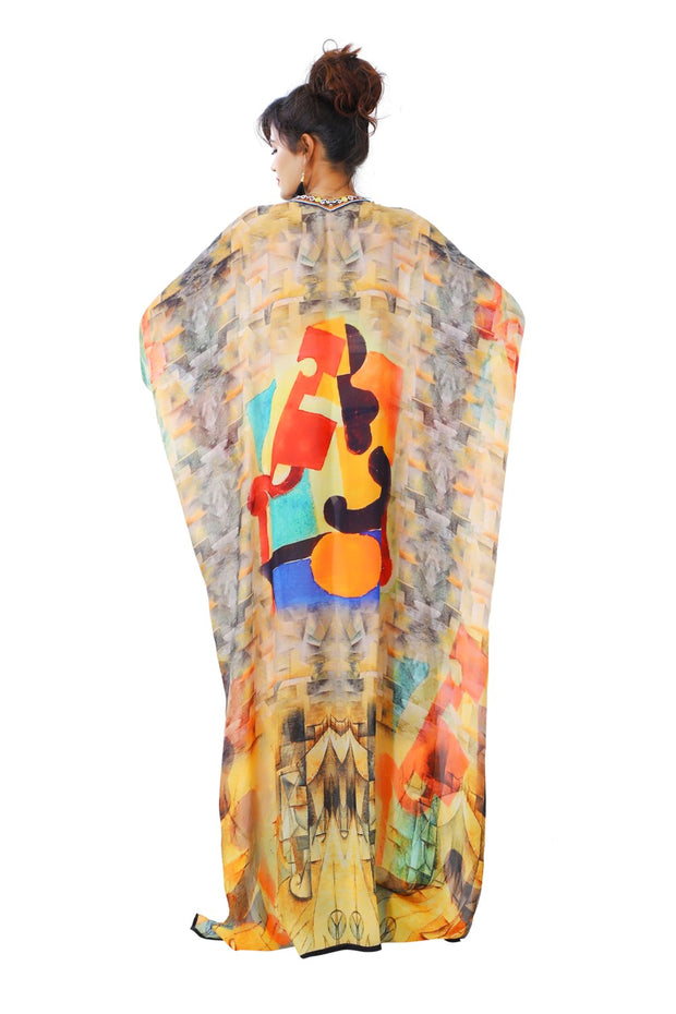 Want to party tonight?? Here’s the perfect choice…Eye-catching Silk Kaftan Lace up Picasso print Deep V neck - Silk kaftan