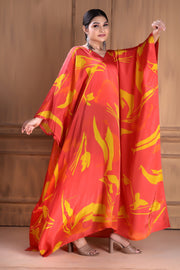 Ravishing in Red: V-Neck Silk Caftan for a Bold and Beautiful Look