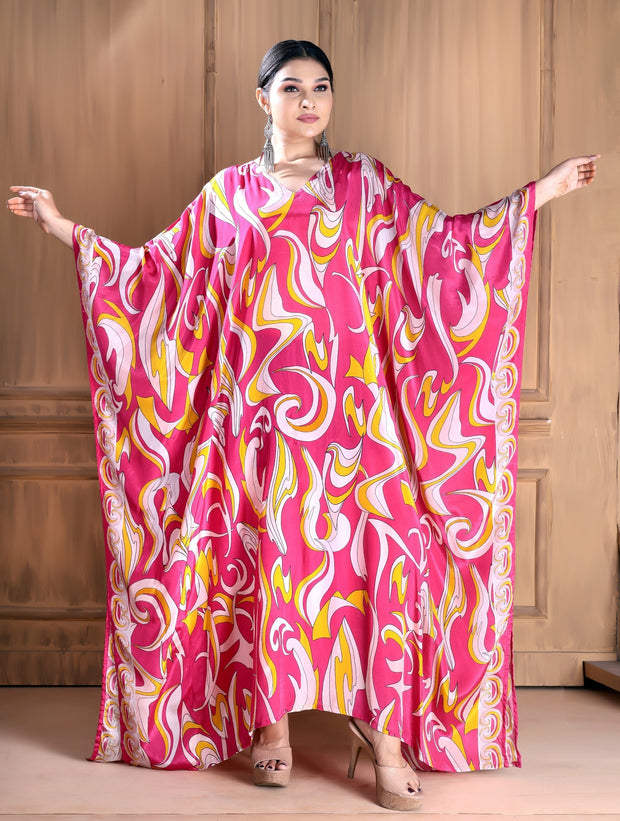 Sophisticated Elegance: V-Neck Silk Caftan for a Timeless Look