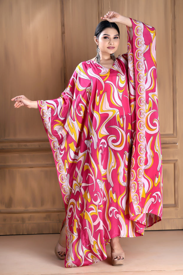 Sophisticated Elegance: V-Neck Silk Caftan for a Timeless Look