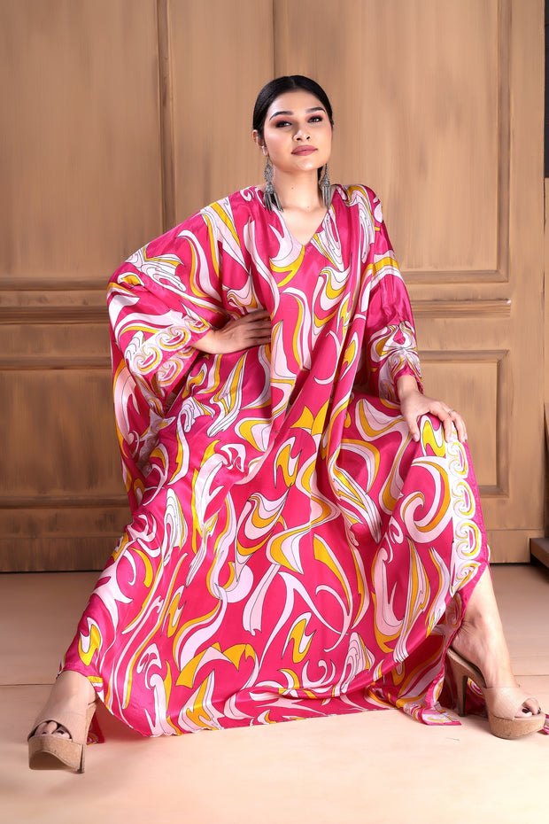 Sophisticated Elegance: V-Neck Silk Caftan for a Timeless Look