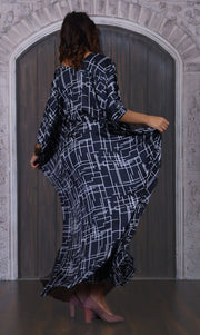 Silk Caftan Plus Size Silk Kaftan Black and White geometric print Silk Kaftan