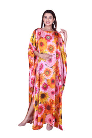 Plus size holidays kaftan sunflower print Silk caftan tops