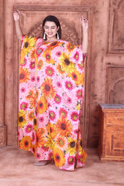 Plus size holidays kaftan sunflower print Silk caftan tops