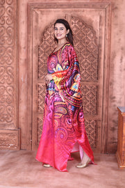 Resort wear Classic Feather Print on silky satin Kaftan beach coverup