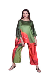 Two piece soft silk satin kaftan womens co-ord set luxury pajama