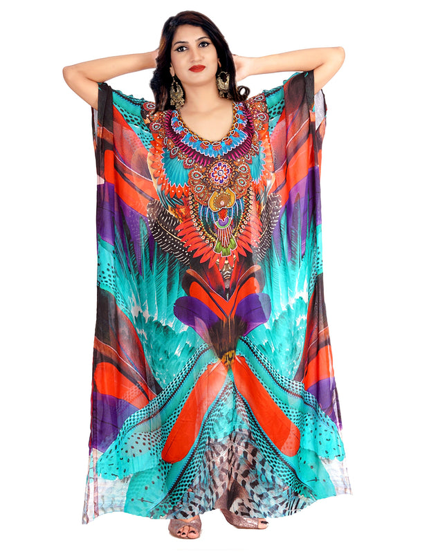 Feather Print Kaftan, Handmade kaftan Dress, Full-length kaftan for ...