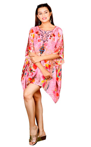 Floral Print Short silk kaftan embellished Resort wear for women