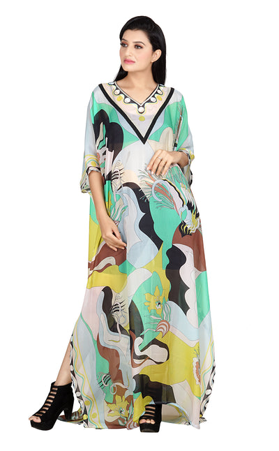 Vintage Style Long Silk Kaftan Dress With Silk Vallauris print kaftan