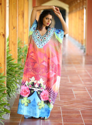 Beautiful one piece jewelled full length resort wear beach coverup kaftan dress silk looks and feel kaftan evening maxi gown 94 - Silk kaftan