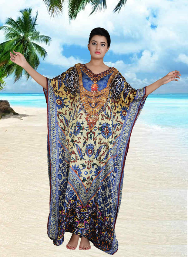 Heavily emblleshed maxi beach caftan long dressy/silk kaftan beach and
