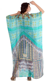 Glorious Traditional Coral Geometric Patterns Printed Full Length Beach pool party kaftan