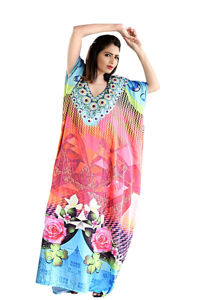 Beautiful one piece jewelled full length resort wear beach coverup kaftan dress silk looks and feel kaftan evening maxi gown 94 - Silk kaftan