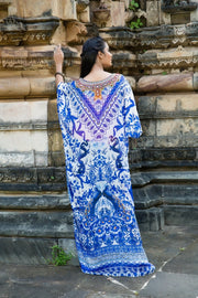 Porcelian Print Silk Kaftan Designer Kaftan for Women Long Kaftan Dress