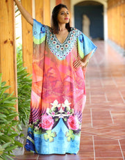 Beautiful one piece jewelled full length resort wear beach coverup kaftan dress silk looks and feel kaftan evening maxi gown 94 - Silk kaftan