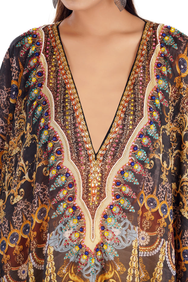 Deep Neck Beach Wear silk kaftan Long kaftan for short women's kaftan