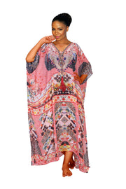 Designer wear floral print lace up kaftan long kaftan for short womens