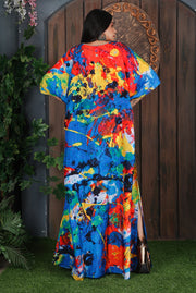 Abstract Print Silk Kaftans silk Long Maxi Kaftan Dress