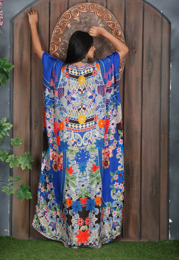 Floral print silk kaftan Designer print Silk resort wear plus size dress