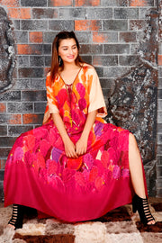 Plus Size Silk Caftan Lace Up Silk Kaftan Maxi Dress For Women