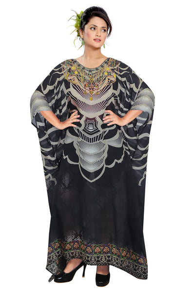 Cruise wear Silk kaftan beautiful scoop neck Best Black luxury Kaftans