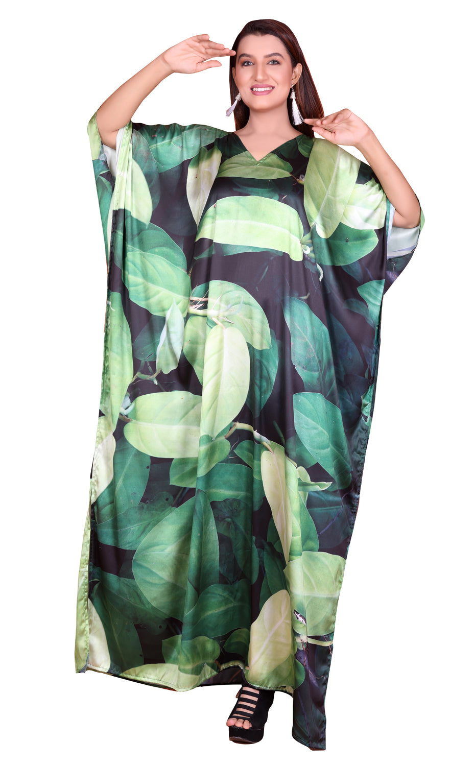 Best Green Long Designer Kaftan, Beach Wear Long Green Printed Kaftan,  Summer Long Caftan  Silk kaftan