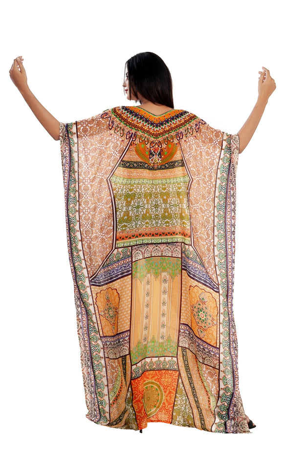 Vintage Gallivant Bohemian Print Maxi Style Silk Kaftan to warm breeze and summer sunsets vacation beach outfits